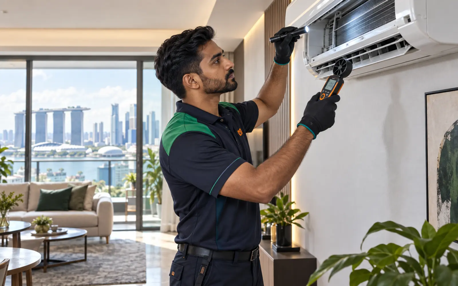 Post-clean inspection of aircon fins and airflow